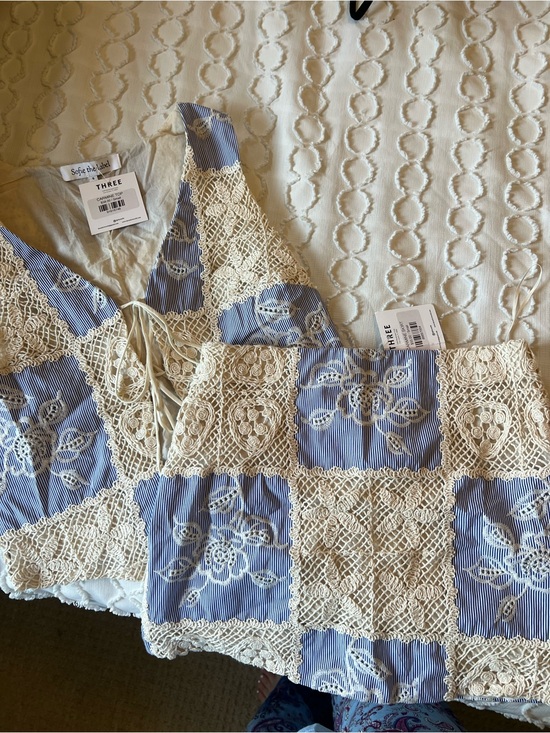Sofie The Label Other - Sofia the Label Striped Blue & Cream Crochet Lace Patchwork SET